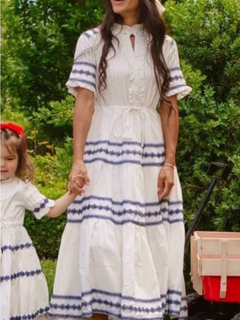 Ivy weCity Co. Santorini White and blue embroidered tierree Dress sz Sm